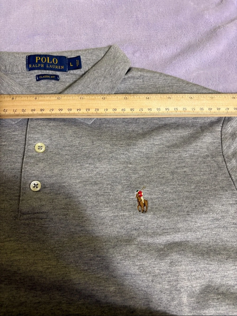 Polo Ralph Lauren Mens L Classic Fit Heather Gray Polo Shirt Pony 100% cotton